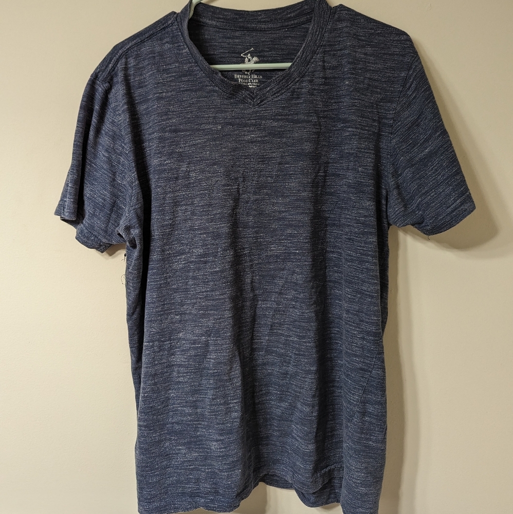 Men's Heather Blue V Neck Tee, L
